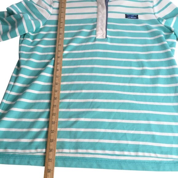 L.L.Bean Rugby Pullover Womens Large Green White Striped Henley Long Sleeve Top - Picture 11 of 16